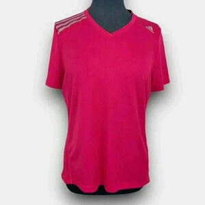 Adidas Women's Climacool V-Neck Athletic Tee XL Pink Reflective Stripes
